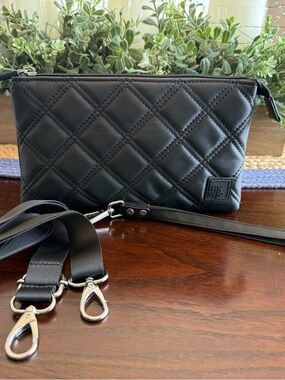 IHKWIP Triple Entry Crossbody or shoulder bag w/ wristlet strap Metallic Black